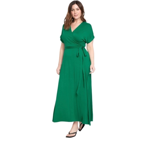 ELOQUII 🆕 Plus Size Emerald Jersey V-neck Cap Sleeve Wrap Maxi. Sz …$ Firm - Picture 1 of 6